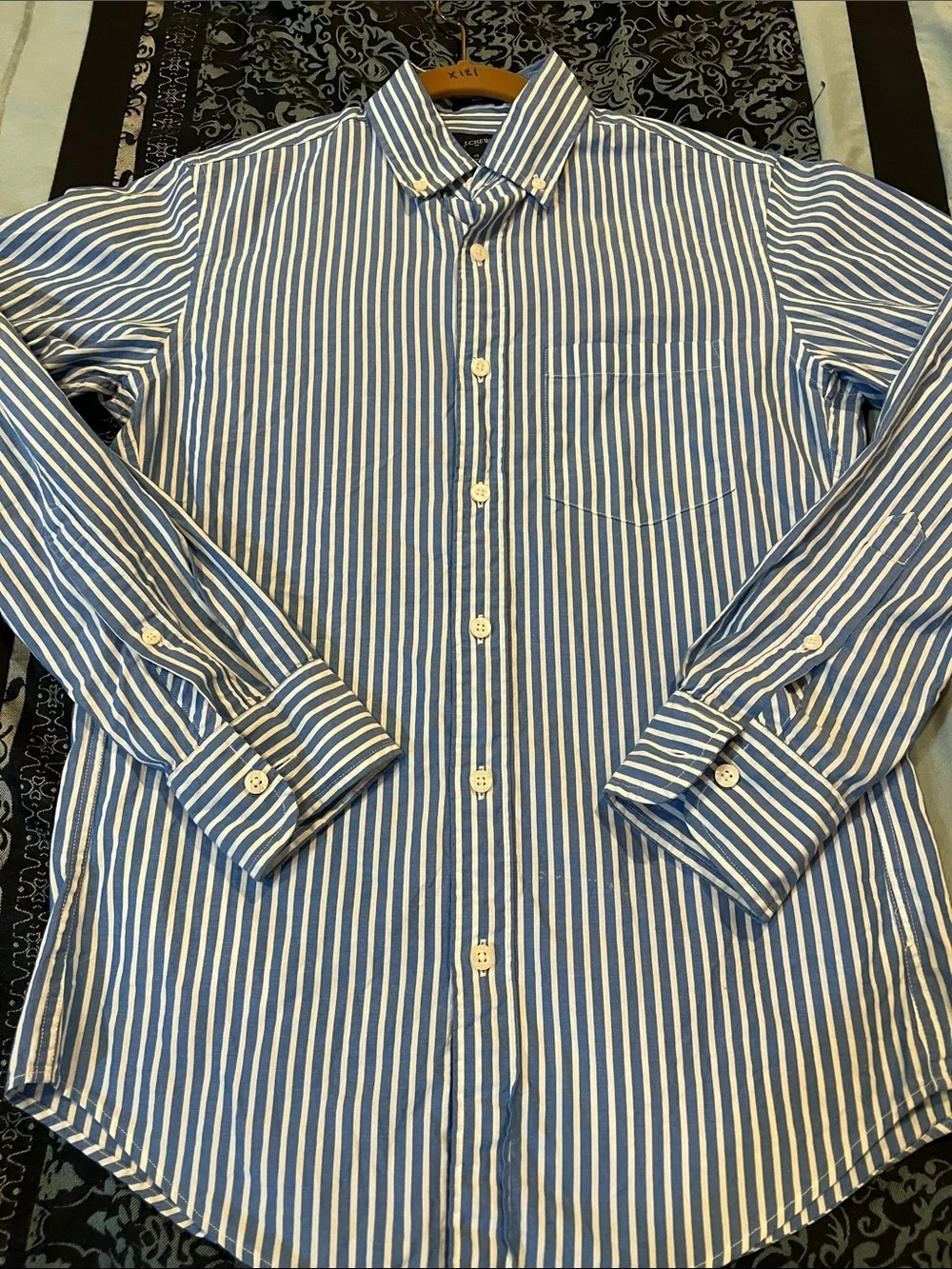 J. Crew Blue and White Vertical Stripe Button-Down Shirt